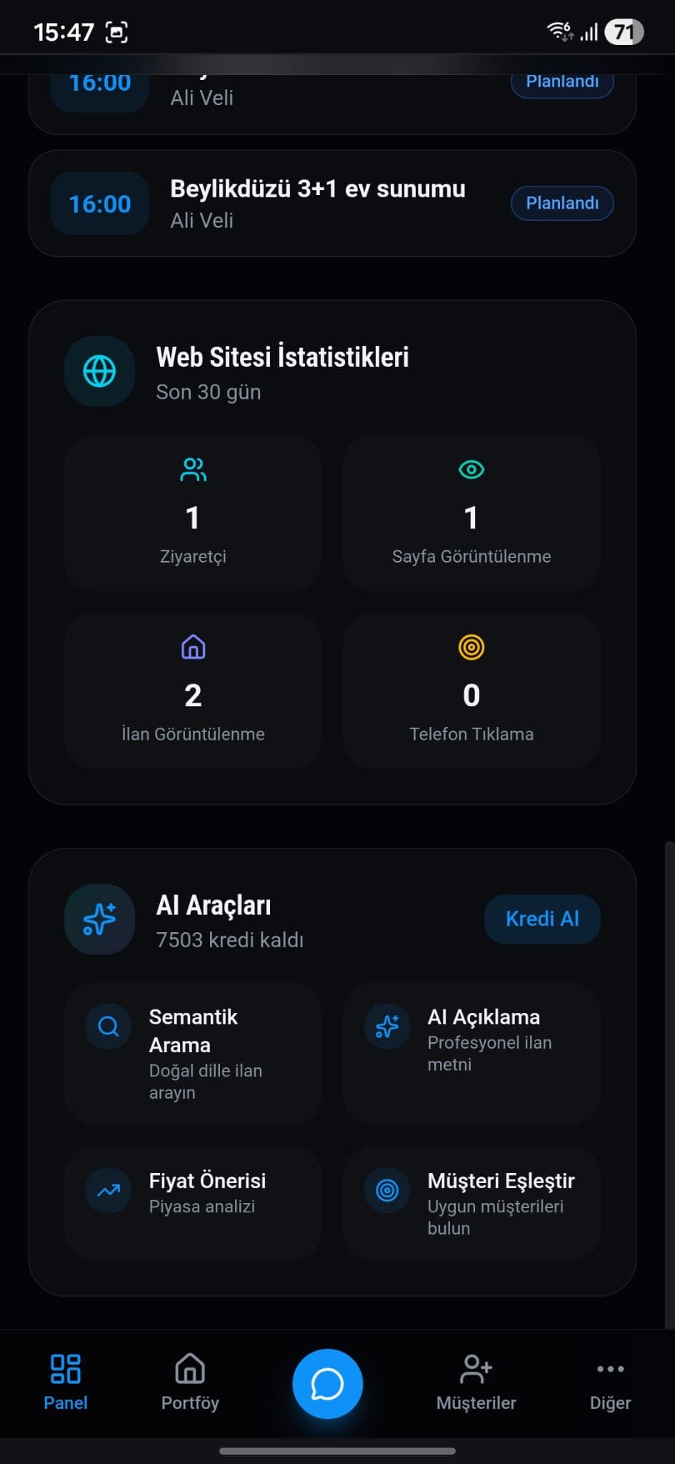 Dashboard ve İstatistikler
