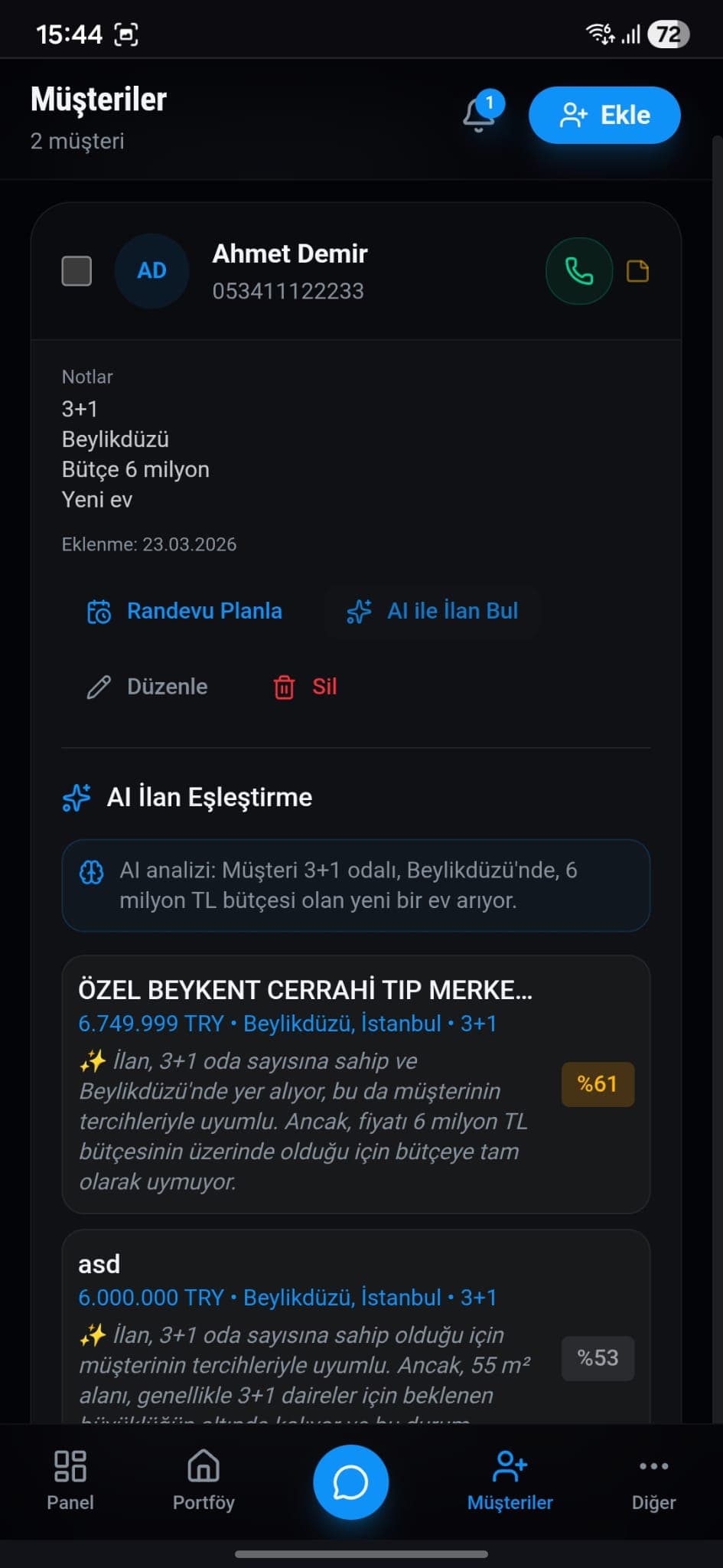 AI ile Müşteri-İlan Eşleştirme