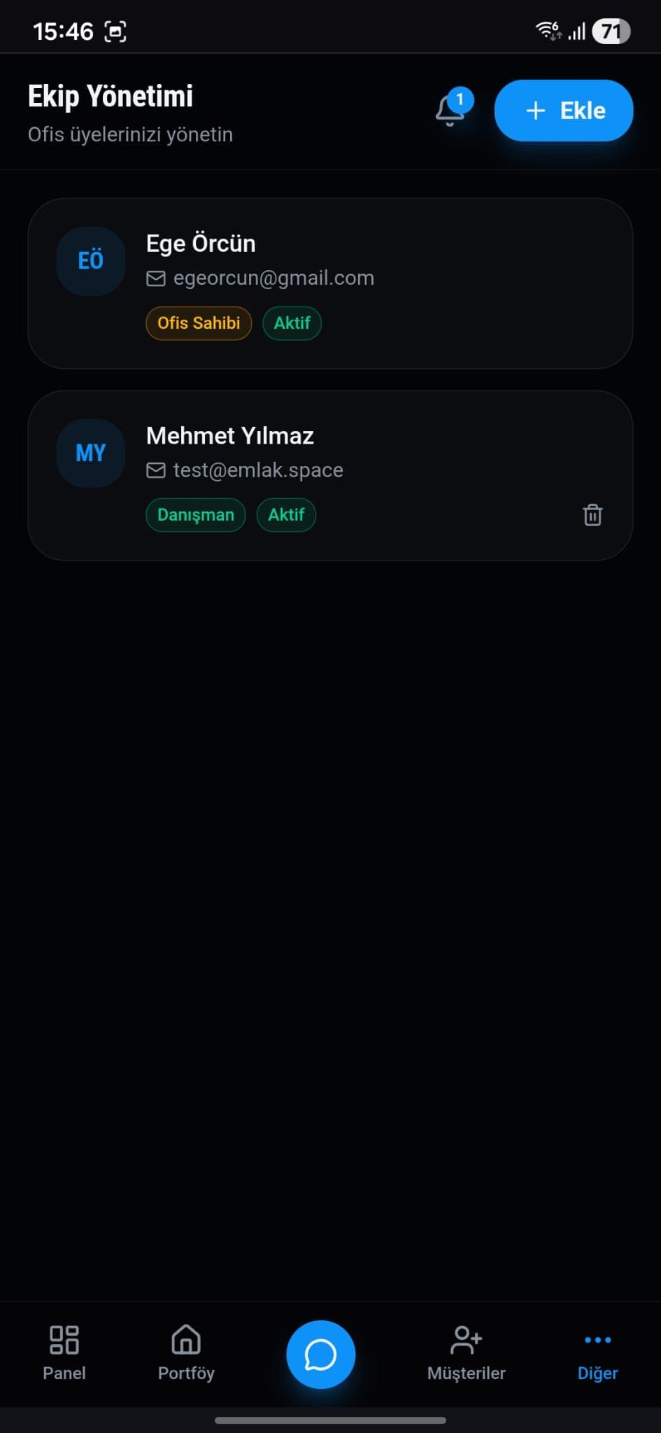 Ekip ve Danışman Yönetimi
